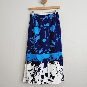 NWT Ted Baker Bluebell Floral Midi Skirt Side Slit Silk Feel Garden Party 00